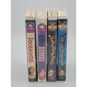 Disney VHS Lot 4 Tapes Dumbo Pocahontas Mary Poppins Make Mine Music Gold